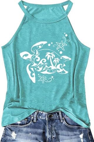 Halter Tank Tops for Women Boho Racerback Tank Tops Beach Vacation Graphic Tee Summer Sleeveless Camisole T-Shirts in Saudi Arabia