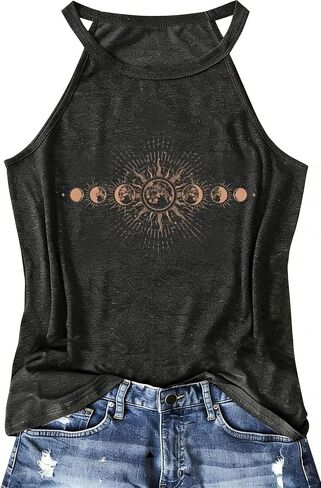 Halter Tank Tops for Women Boho Racerback Tank Tops Beach Vacation Graphic Tee Summer Sleeveless Camisole T-Shirts in Saudi Arabia