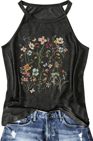 Halter Tank Tops for Women Boho Racerback Tank Tops Beach Vacation Graphic Tee Summer Sleeveless Camisole T-Shirts in Saudi Arabia