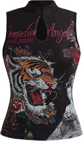 SOLY HUX Women's Chinese Cheongsam Top Animal Tiger Graphic Mock Neck Sleeveless Y2k Vintage Going Out Tops in Saudi Arabia