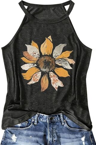 Halter Tank Tops for Women Boho Racerback Tank Tops Beach Vacation Graphic Tee Summer Sleeveless Camisole T-Shirts in Saudi Arabia