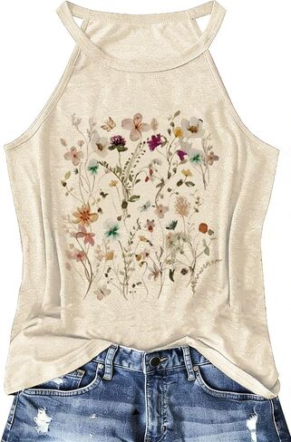 Halter Tank Tops for Women Boho Racerback Tank Tops Beach Vacation Graphic Tee Summer Sleeveless Camisole T-Shirts in Saudi Arabia