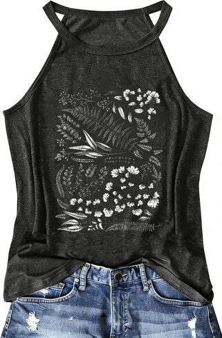Halter Tank Tops for Women Boho Racerback Tank Tops Beach Vacation Graphic Tee Summer Sleeveless Camisole T-Shirts in Saudi Arabia