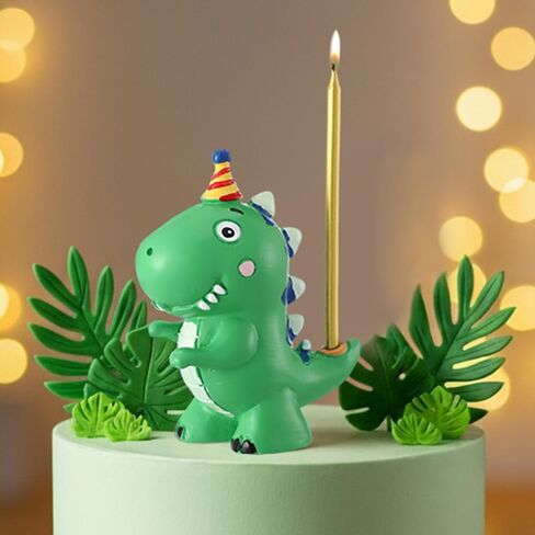 LemonRoad 3.15 Inch Dinosaur Cake Candle Holder with Birthday Candle Dinosaur Cake Topper Set Cute Stand Candlestick Dino Birthday Decorations for Kids Baby Shower Party Celebration in Kuwait