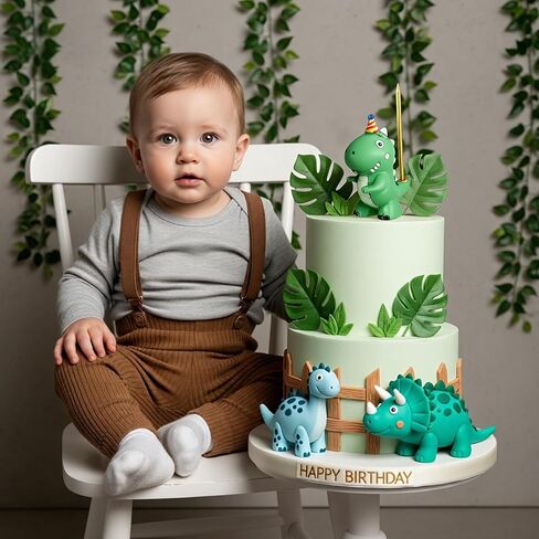 LemonRoad 3.15 Inch Dinosaur Cake Candle Holder with Birthday Candle Dinosaur Cake Topper Set Cute Stand Candlestick Dino Birthday Decorations for Kids Baby Shower Party Celebration in Kuwait