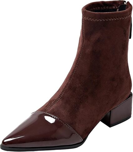 Women's Suede Chunky Heel Ankle Boots with Side Zipper Retro Leather Pointed Toe Low Heel Short Bootie Fall Winter Daily Casual Dress Boots in Saudi Arabia