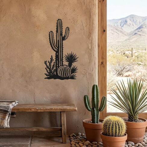 Hnatzu Metal Cactus Wall Art – Southwest Desert Cactus Decor – Rust-Resistant Metal Yard Art for Indoor & Outdoor Spaces in Saudi Arabia