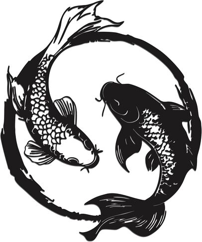 YATEASLU Yin Yang Koi Fish Metal Wall Art - Japanese Decor & Asian Wall Art with Zen Design, 11x13.2 Inch Black Iron Sculpture for Living Room, Bathroom & Yoga Room in Kuwait