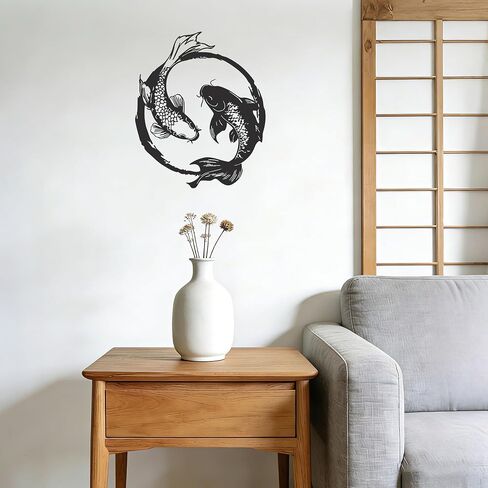 YATEASLU Yin Yang Koi Fish Metal Wall Art - Japanese Decor & Asian Wall Art with Zen Design, 11x13.2 Inch Black Iron Sculpture for Living Room, Bathroom & Yoga Room in Kuwait