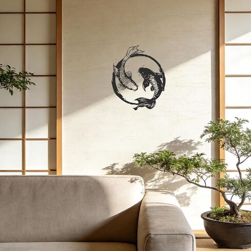 YATEASLU Yin Yang Koi Fish Metal Wall Art - Japanese Decor & Asian Wall Art with Zen Design, 11x13.2 Inch Black Iron Sculpture for Living Room, Bathroom & Yoga Room in Kuwait