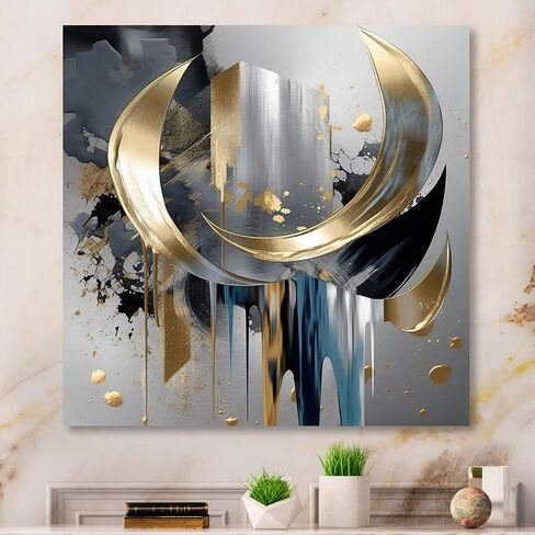 DesignQ Metal Art Wall Decor Abstract Harmony Shapes and Lines I - Wall Art For Living Room, Wall Art Bedroom, Dining Room Wall Decor in Saudi Arabia