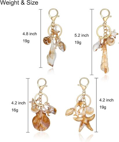 4 Pcs Ocean Themed Keychains for Women - Resin Seashell Starfish Boho Beach Bag Charms with Gold-Plated, Summer Vacation Purse Backpack Pendant Key Ring Gifts in Kuwait