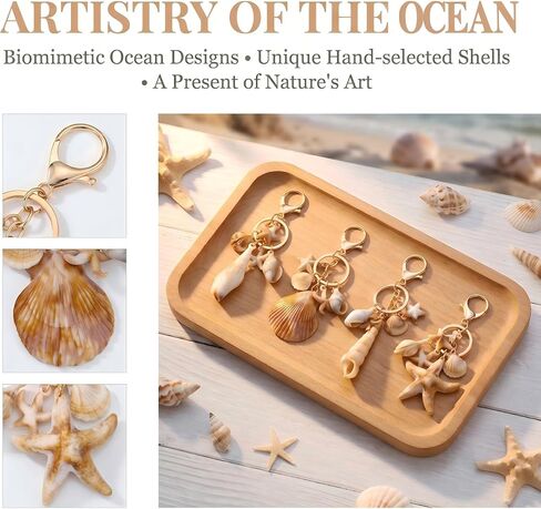 4 Pcs Ocean Themed Keychains for Women - Resin Seashell Starfish Boho Beach Bag Charms with Gold-Plated, Summer Vacation Purse Backpack Pendant Key Ring Gifts in Kuwait