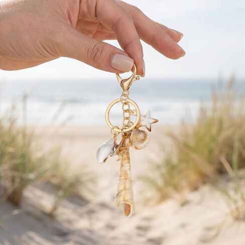 4 Pcs Ocean Themed Keychains for Women - Resin Seashell Starfish Boho Beach Bag Charms with Gold-Plated, Summer Vacation Purse Backpack Pendant Key Ring Gifts in Kuwait