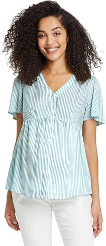 Ingrid & Isabel Isabel Maternity Short Sleeve V-Neck Button-Front Woven Maternity Shirt - in Saudi Arabia