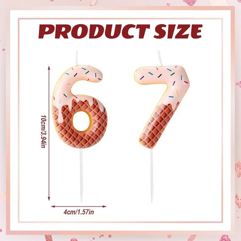 6 7 Birthday Candle, 67 Birthday Decorations Ice Cream Sixty-Seven 67th Number Candle Six Seven 6 7 Cake Topper for Women Lady Man Donut Party Decoration Wedding Anniversary Celebration Supply in Kuwait