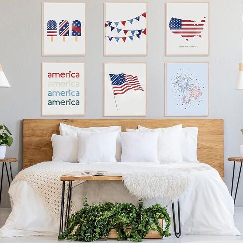 AnyDesign 12Pcs Patriotic Wall Art Prints 4th of July Paper Wall Arts Decor Watercolor American Flag Red Blue Art Posters for Independence Day Home Living Room Decoration, 8 x 10 Inch, Unframed in Kuwait