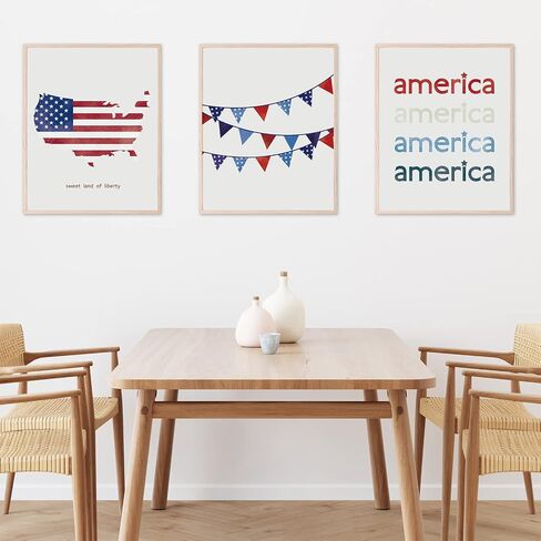 AnyDesign 12Pcs Patriotic Wall Art Prints 4th of July Paper Wall Arts Decor Watercolor American Flag Red Blue Art Posters for Independence Day Home Living Room Decoration, 8 x 10 Inch, Unframed in Kuwait
