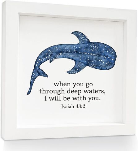 Mtrgdn Whale Shark Wall Decor,Coastal Ocean Theme Isaiah 43:2 Bible Verse Decor,Summer Blue Marine Life Wall Art for Kids Bathroom & Teen Girls Bedroom,Nautical Christian Room Decor,7x7 Wooden Framed in Kuwait