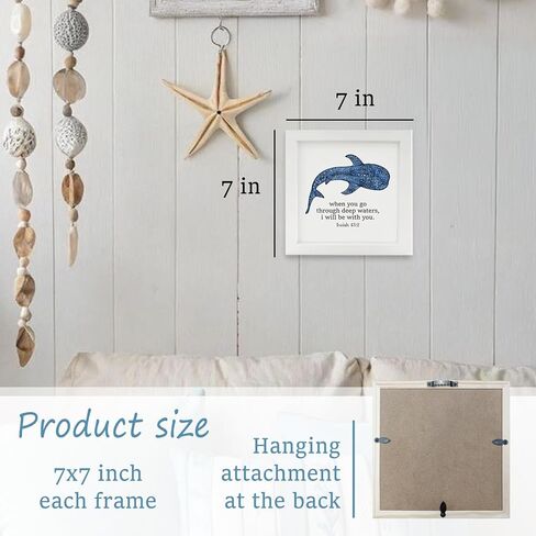 Mtrgdn Whale Shark Wall Decor,Coastal Ocean Theme Isaiah 43:2 Bible Verse Decor,Summer Blue Marine Life Wall Art for Kids Bathroom & Teen Girls Bedroom,Nautical Christian Room Decor,7x7 Wooden Framed in Kuwait