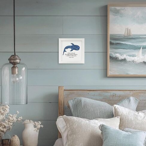 Mtrgdn Whale Shark Wall Decor,Coastal Ocean Theme Isaiah 43:2 Bible Verse Decor,Summer Blue Marine Life Wall Art for Kids Bathroom & Teen Girls Bedroom,Nautical Christian Room Decor,7x7 Wooden Framed in Kuwait