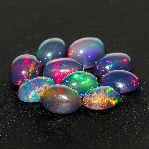 2 PCS Natural Black Opal Gemstone, 7x5 MM, Oval Shape | Ethiopian Fire Play, Wholesale Lot, Healing Crystals, DIY Jewelry Making, Bulk Deal in Saudi Arabia