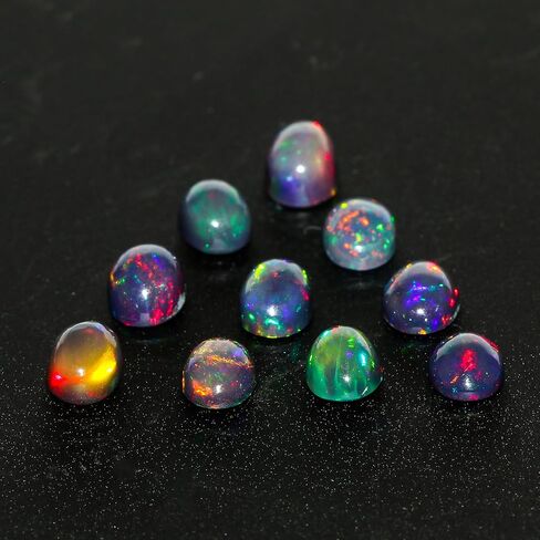 2 PCS Natural Black Opal Gemstone, 7x5 MM, Oval Shape | Ethiopian Fire Play, Wholesale Lot, Healing Crystals, DIY Jewelry Making, Bulk Deal in Saudi Arabia