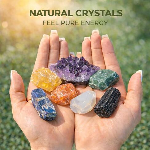 MYDAYS&DESIGN 7 Chakra Healing Crystals Set for Meditation Yoga Reiki, Amethyst Cluster, Lapis Lazuli, Opal, Green Aventurine, Citrine, Sunstone, Black Tourmaline with Wooden Gift Box and Guidebook in Saudi Arabia