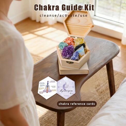 MYDAYS&DESIGN 7 Chakra Healing Crystals Set for Meditation Yoga Reiki, Amethyst Cluster, Lapis Lazuli, Opal, Green Aventurine, Citrine, Sunstone, Black Tourmaline with Wooden Gift Box and Guidebook in Saudi Arabia