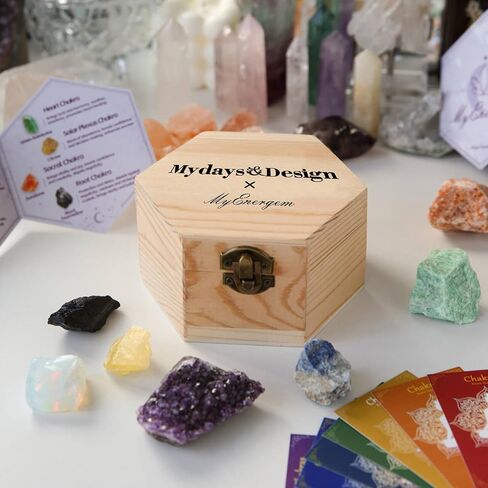 MYDAYS&DESIGN 7 Chakra Healing Crystals Set for Meditation Yoga Reiki, Amethyst Cluster, Lapis Lazuli, Opal, Green Aventurine, Citrine, Sunstone, Black Tourmaline with Wooden Gift Box and Guidebook in Saudi Arabia