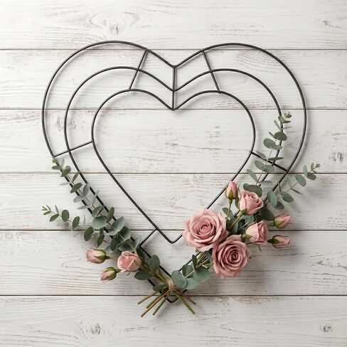 قطعتان من إطار إكليل سلكي على شكل قلب، شكل إكليل معدني على شكل قلب من أجل صناعة إكليل الزهور في عيد الحب، سلك معدني أسود، إطار حرفي يدوي الصنع in Kuwait