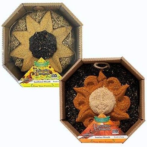 Pine Tree Farms Seed Wreath Set – 2-Pack Bird Seed Wreaths with Sun Face & Sunflower Designs – Natural Millet & Sunflower Seed Mixes, Rope Loops for Hanging, Perfect Outdoor Bird Feeding Décor in Saudi Arabia