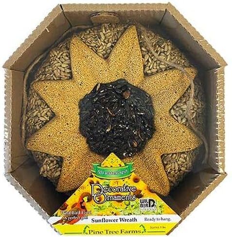 Pine Tree Farms Seed Wreath Set – 2-Pack Bird Seed Wreaths with Sun Face & Sunflower Designs – Natural Millet & Sunflower Seed Mixes, Rope Loops for Hanging, Perfect Outdoor Bird Feeding Décor in Saudi Arabia