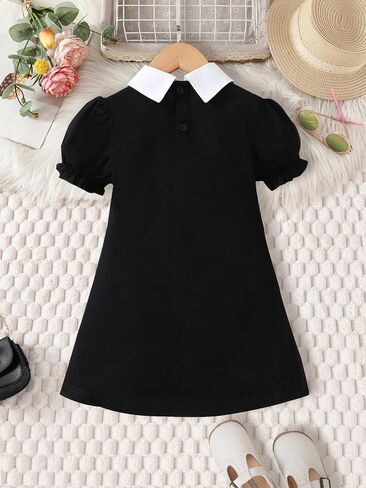 Girls Summer Dress White Collar Ruffle Short Sleeve Casual Hem A Line Dresses Fashion Swing Dress for Girl 4-7 Years in Saudi Arabia
