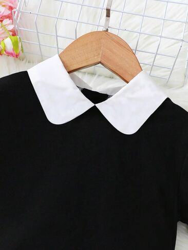 Girls Summer Dress White Collar Ruffle Short Sleeve Casual Hem A Line Dresses Fashion Swing Dress for Girl 4-7 Years in Saudi Arabia
