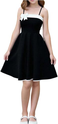 GORGLITTER Girl's Party Dress Bow A Line Color Block Sleeveless Cute Ruffle Birthday Summer Formal Elegant Mini Dresses in Kuwait