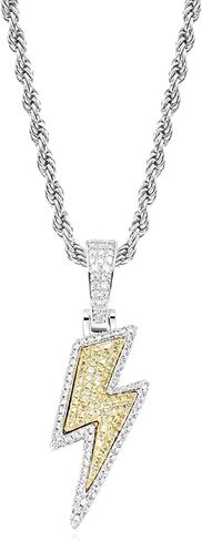 Hip Hop Lightning Bolt Design Pendant 18k Gold Plated Iced Out Cubic Zirconia Pendant Necklace with Micropave Simulated Diamond for Men Women (Two Colors) in Saudi Arabia