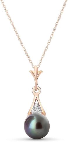 Galaxy Gold 14K Solid Gold Natural Diamond & Pearl Pear Drop Necklace for Women - Yellow Gold Fine Jewelry in Kuwait
