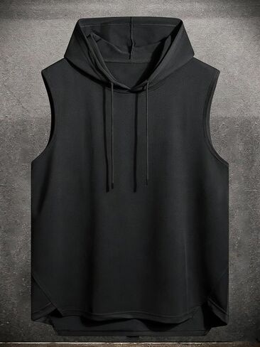 Men's Workout Hooded Tank Tops Gym Training Hoodies Sleeveless Athletic Bodybuilding Muscle Cut Off T Shirt in Kuwait