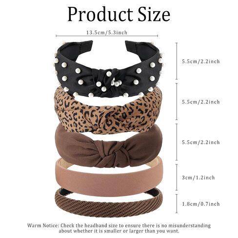 Funtopia Headbands for Women Girls, 10pcs Fashion Knotted Leopard Pearl Thin Headband for Women's Hair, Cute Trendy Decorative Hairbands Hair Accessories in Kuwait