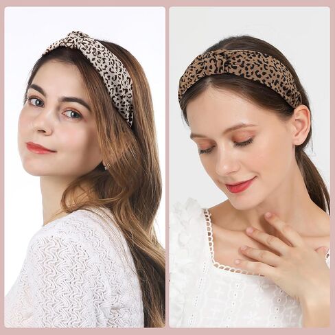 Funtopia Headbands for Women Girls, 10pcs Fashion Knotted Leopard Pearl Thin Headband for Women's Hair, Cute Trendy Decorative Hairbands Hair Accessories in Kuwait