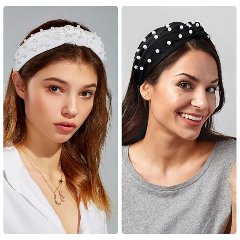 Funtopia Headbands for Women Girls, 10pcs Fashion Knotted Leopard Pearl Thin Headband for Women's Hair, Cute Trendy Decorative Hairbands Hair Accessories in Kuwait
