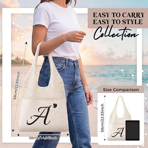 Shinylin Personalized Crochet Tote Bag for Beach Women Beige Mesh Knit Shoulder Bag Boho Aesthetic Tote for Women in Kuwait