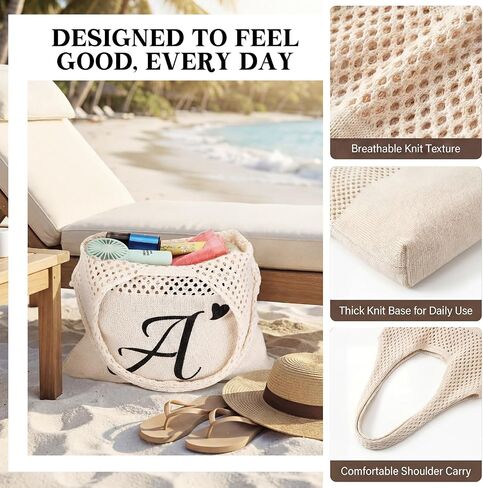 Shinylin Personalized Crochet Tote Bag for Beach Women Beige Mesh Knit Shoulder Bag Boho Aesthetic Tote for Women in Kuwait