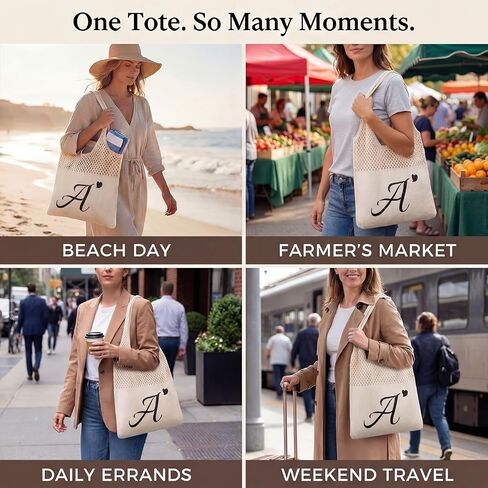Shinylin Personalized Crochet Tote Bag for Beach Women Beige Mesh Knit Shoulder Bag Boho Aesthetic Tote for Women in Kuwait