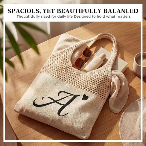 Shinylin Personalized Crochet Tote Bag for Beach Women Beige Mesh Knit Shoulder Bag Boho Aesthetic Tote for Women in Kuwait