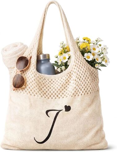Shinylin Personalized Crochet Tote Bag for Beach Women Beige Mesh Knit Shoulder Bag Boho Aesthetic Tote for Women in Kuwait