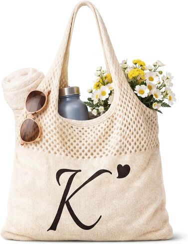 Shinylin Personalized Crochet Tote Bag for Beach Women Beige Mesh Knit Shoulder Bag Boho Aesthetic Tote for Women in Kuwait