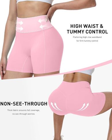 Roadbox Women's Biker Shorts No Front Seam, 3"/5"/8" High Waisted Tummy Control Volleyball Yoga Workout Gym Spandex Shorts in Kuwait