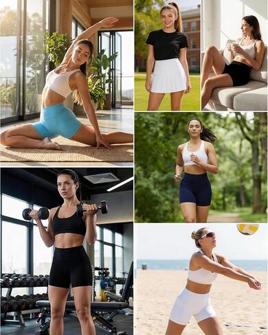Roadbox Women's Biker Shorts No Front Seam, 3"/5"/8" High Waisted Tummy Control Volleyball Yoga Workout Gym Spandex Shorts in Kuwait